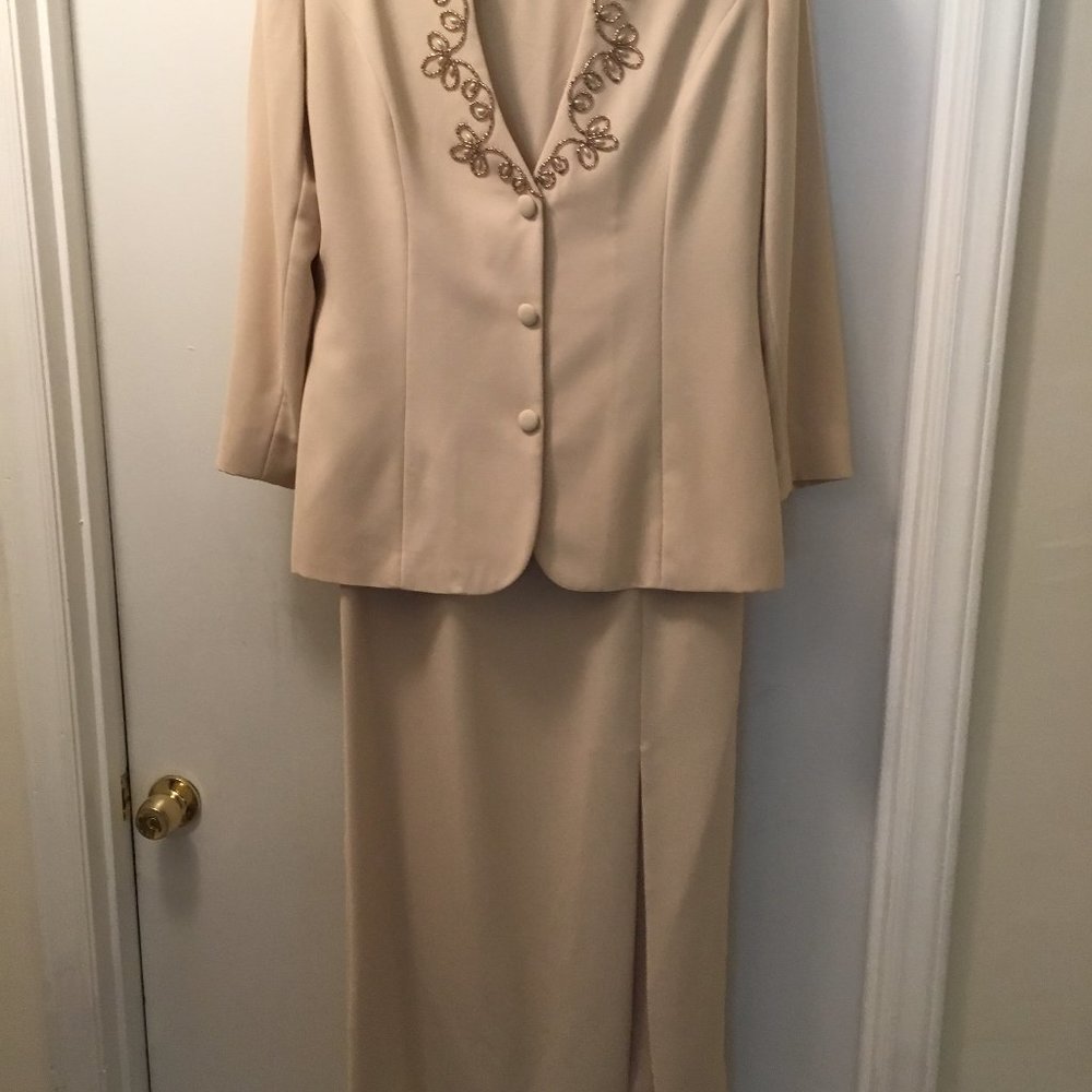 Two piece champagne jacket dress outfit